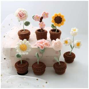 手工艺品diy自己做盆栽小作包花束招钩针桃花编织迷你材料制作手