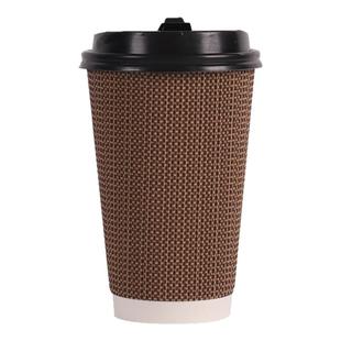 一次性加厚双层中空商用瓦楞纸杯防烫热饮咖啡杯带盖打包外卖定制