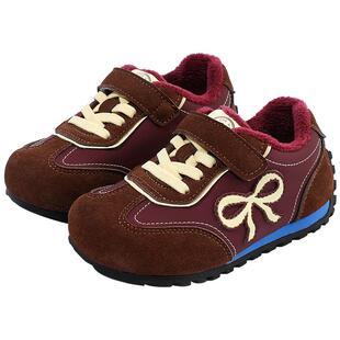 英氏童鞋儿童棉鞋冬季新款加绒保暖女童休闲鞋蝴蝶结女宝宝运动鞋