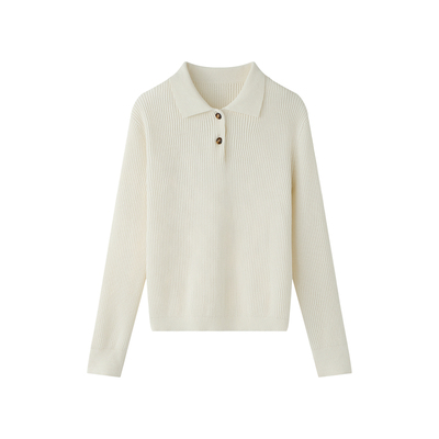 100棉老钱风Polo翻领针织衫女