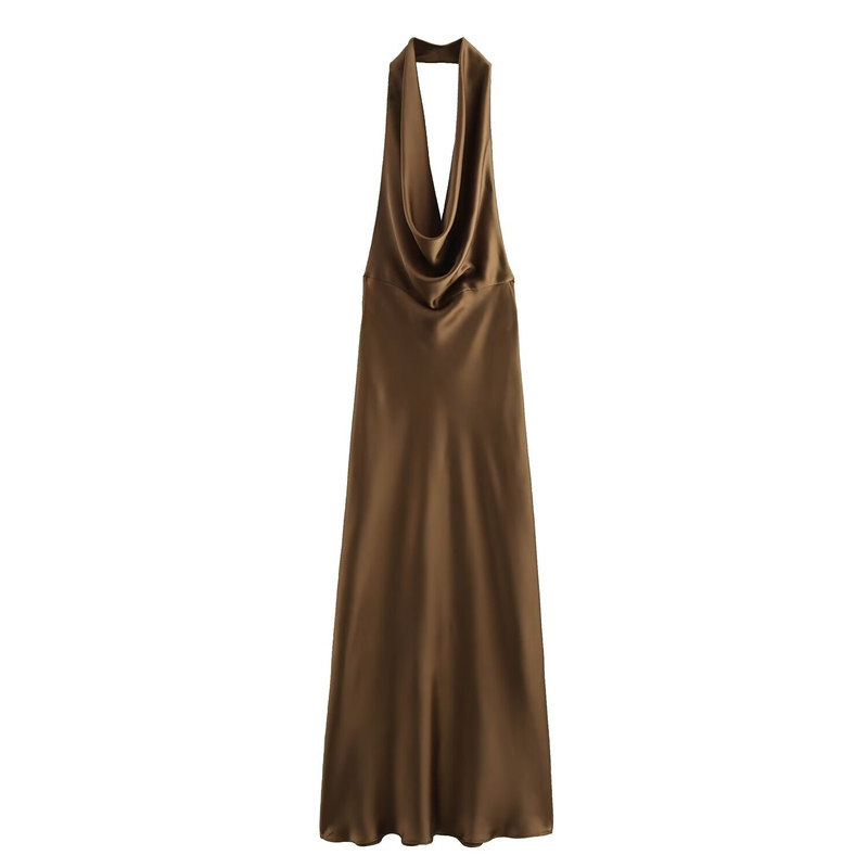 Hanging neck and swinging collar dress挂脖荡领纯色女士连衣裙