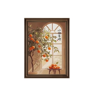 美式玄关装饰画柿柿如意挂画复古油画欧式走廊过道装饰壁画高级感