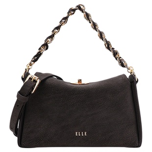 ELLE女包2026新款包包褶皱链条马鞍斜挎包黑色链条通勤单肩手提包