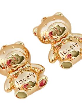 保色配件14K包金小熊吊坠love刻字手链项链手工DIY饰品挂件坠子