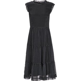 名师路波点连衣裙女夏新款无袖气质淑女雪纺中长款显瘦百褶裙