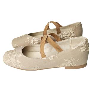 2025新款民族风复古刺绣平底真皮单鞋玫瑰绣花方头新中式芭蕾单鞋