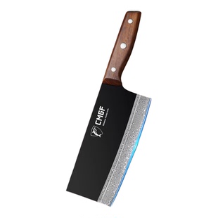 大马士革钢菜刀家用黑钛切片刀厨师专用刀具套装斩切肉刀官方正品