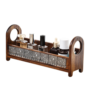 复古实木桌面化妆品收纳盒浴室卫生间洗手台台面香水护肤品置物架
