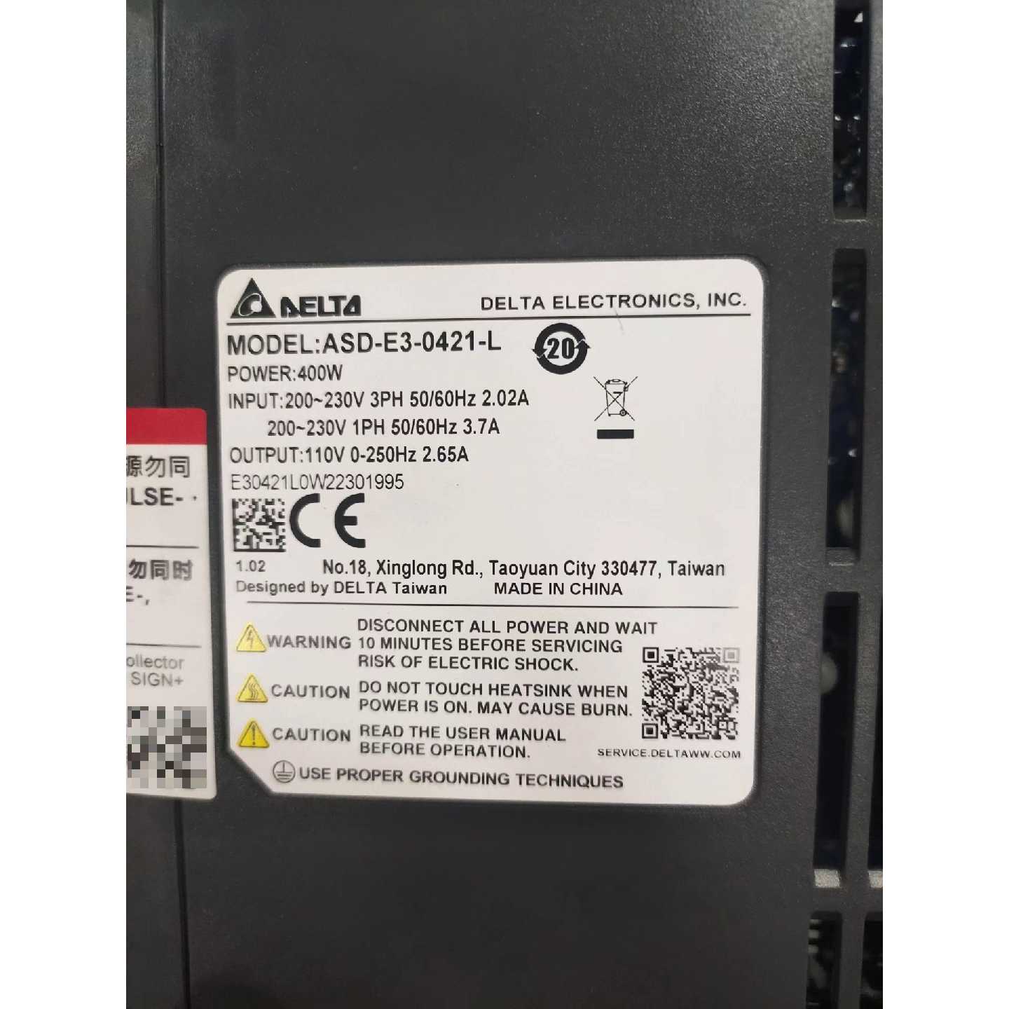 议价台达伺服驱动器ASD-E3-0421-L,400W,二手拆机