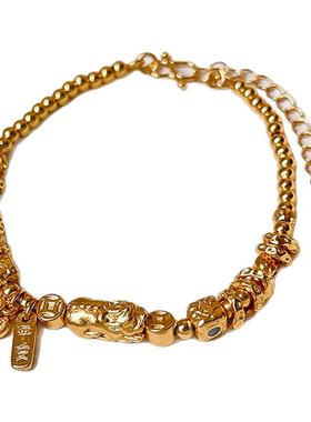 古里雅沙金色貔貅铜钱手串高级感