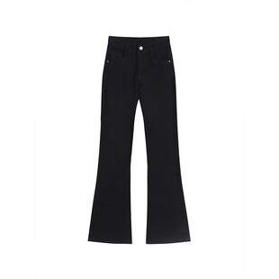 深蓝色微喇叭牛仔裤女冬季2026新款高腰设计感提臀宽松阔腿长裤子