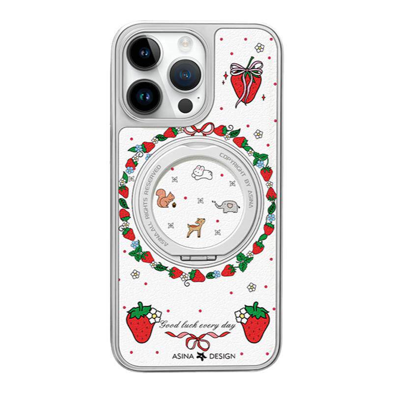 草莓小动物适用iPhone17Promax手机壳新款苹果16Pro磁吸带支架保护套支点ip15文艺air高级感13pm全包可爱女14