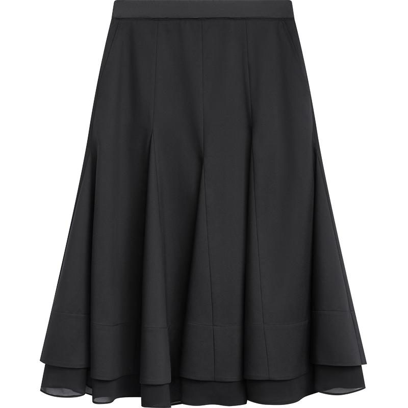 【播奥莱】播夏季质感黑色半身裙女中长款A字裙BDR2BD1096