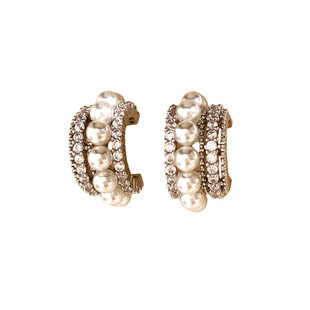 正圆仿海水冷光澳白珍珠耳环C型多层镶锆耳钉法式轻奢高级感耳饰