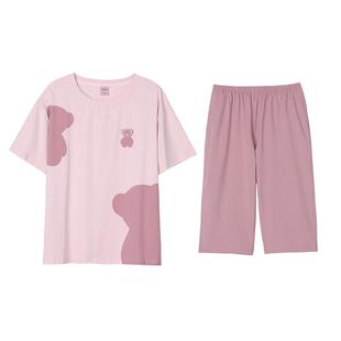达尔丽新款睡衣女夏季纯棉短袖短裤男士女士情侣夏天薄家居服套装