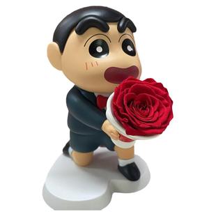 正版蜡笔小新永生花盲盒花花世界系列潮玩男女生桌面摆件玩具礼物