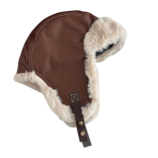 TUshu/冬季看雪帽～复古毛绒pu皮质雷锋帽保暖护耳防寒飞行帽子女