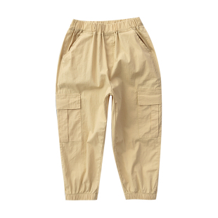 软软的 儿童纯棉工装裤 男童女童纯色束脚裤 长裤子 春夏款 童装