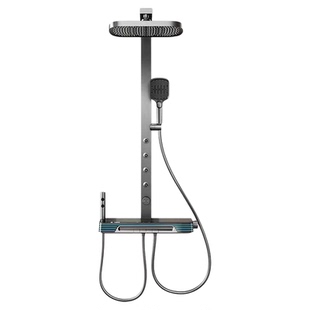 奶白色简易全铜恒温数显淋浴花洒套装浴缸龙头无顶喷瀑布增压出水