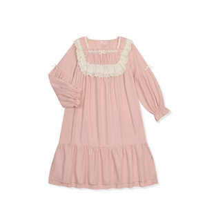 Ullala乌拉拉韩国进口甜美公主风纯棉休闲长裙家居服睡裙宽松秋冬