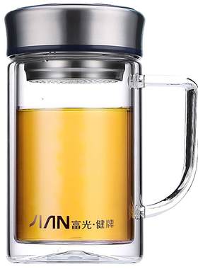 富光双层玻璃杯泡茶杯带滤网刻字