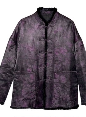 【林典】50姆米重锻提花紫罗兰桑蚕丝丝绵水貂毛中老年棉服256-8