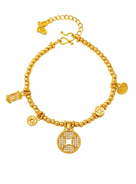 复古宫廷风微镶铜钱币手链简约越南沙金算盘圆珠手串仿金义乌饰品