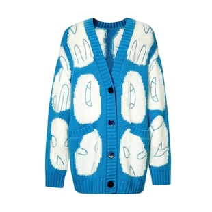 艾诺丝雅诗冬季新品时尚减龄趣味绣花V领毛针织衫女20931880