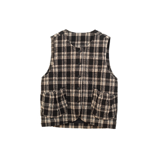 忘城H1417座/旧巷余温/冬款羊毛混纺夹棉加厚格纹马甲坎肩上衣女