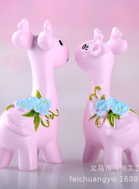 粉红新款吉祥家居烘焙装饰摆件树脂工艺品小鹿装饰搁板电视柜卧室