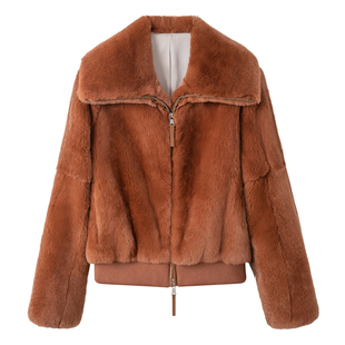 GHJOD studio“Anna兔兔”进口雷克斯獭兔毛可立可翻领皮草外套女