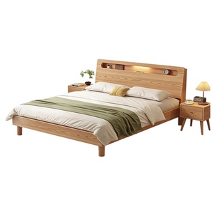 实木床现代简约卧室1.5米双人床架橡木出租房用1米8家用单人床