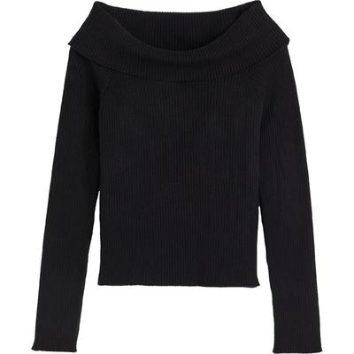 HM女士针织衫秋季时尚个性柔软罗纹针织露肩上衣1224311