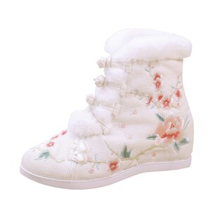 汉服鞋子女士冬季加绒古风靴中国风绣花鞋配马面裙旗袍唐装棉靴子