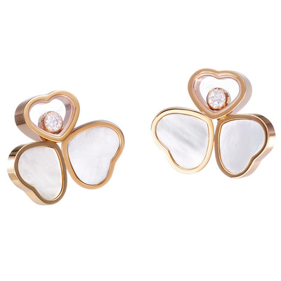 萧邦玫瑰金白母贝蝴蝶耳钉三叶草