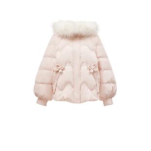 绫致Vero Moda羽绒服女25冬毛领可拆卸蝴蝶结宽松可爱淑女时尚