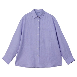 法式亚麻香芋紫色衬衫女夏季薄款宽松老钱风棉麻衬衣长袖防晒上衣