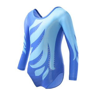新款女童艺术体操服儿童演出服女生印花烫钻长袖紧身衣舞蹈表演服