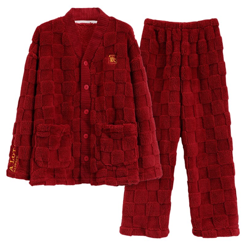 秋冬季保暖珊瑚绒情侣睡衣家居服