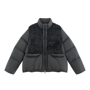 【慕容】高奢小湖羊皮草拼接+匈牙利95鹅绒立领造型感羽绒服-1108