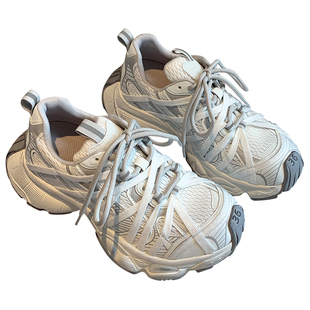 【TFM】巴黎绑带厚底老爹鞋女2025春季新款圆头系带休闲运动鞋潮