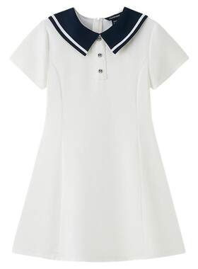 elandkids女童撞色海军领连衣裙