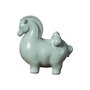 汝窑茶宠马年陶瓷礼品茶玩景德镇创意高档陶瓷生肖摆件马上有对象