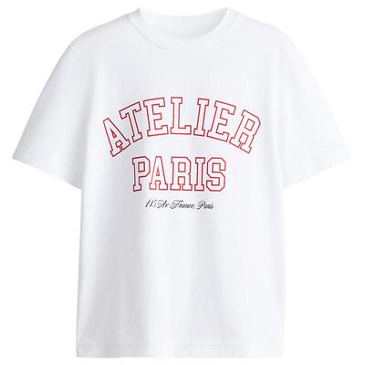 HM女士T恤春季短袖美式打底清新印花圆领上衣1274171