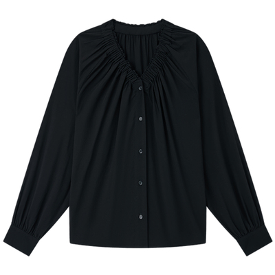 HaloLuu黑色衬衫高级感v领上衣