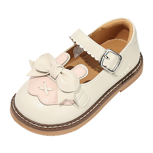 百丽童鞋女童小蝴蝶皮鞋春秋季时尚百搭公主鞋小女孩软底宝宝单鞋