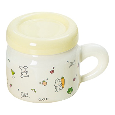 OCE森境奇旅带盖大肚杯400ml马克杯早餐牛奶陶瓷杯子有盖防尘