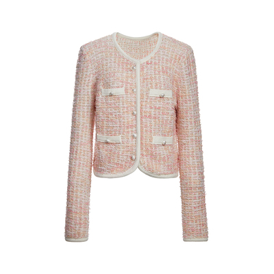 亮闪蝴蝶纱 欧时力小香风针织外套女2024新款早春圆领轻奢千金风