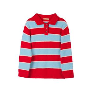 呦卧早春女生长袖可外穿家居服红色卫衣情侣加绒厚撞色条纹POLO衫