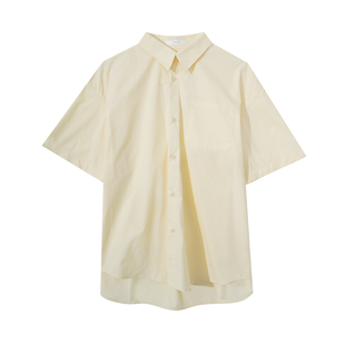 Holocene美式潮牌基础简约翻领短袖衬衫夏季高级感纯色凉感衬衣男